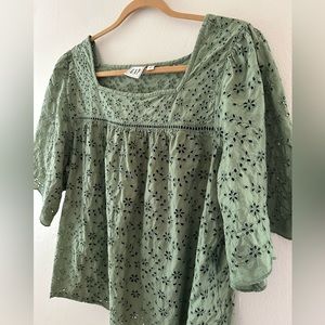 GAP Moss Green Embroidery Anglaise Top
